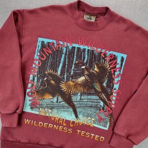 Wolf Mountain Wilderness Supply Sweatshirt Mens Medium Maroon 90s‎ USA Quail